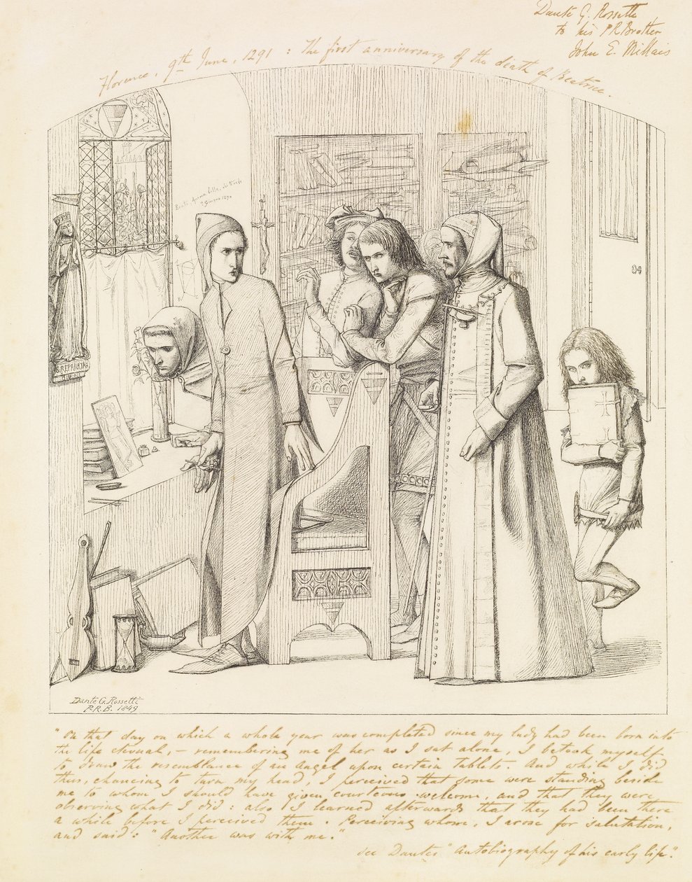 Dante dessinant un ange le premier anniversaire de la mort de Béatrice, 1848-49 - Dante Gabriel Charles Rossetti