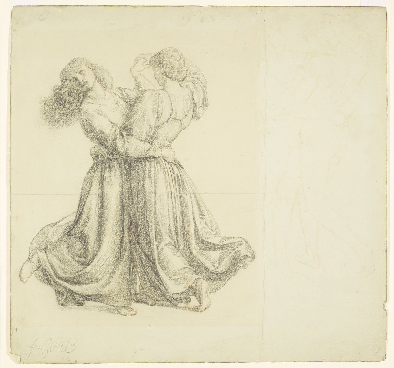 The Bower Meadow - Étude de draperie pour la danse des deux filles - Dante Gabriel Rossetti