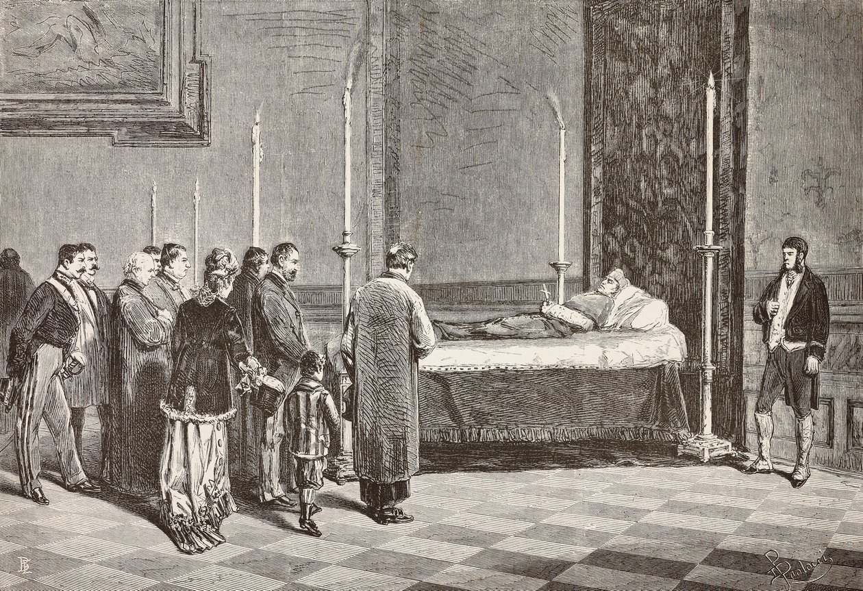 Le corps du cardinal Giacomo Antonelli exposé dans une des salles du Vatican, gravure d