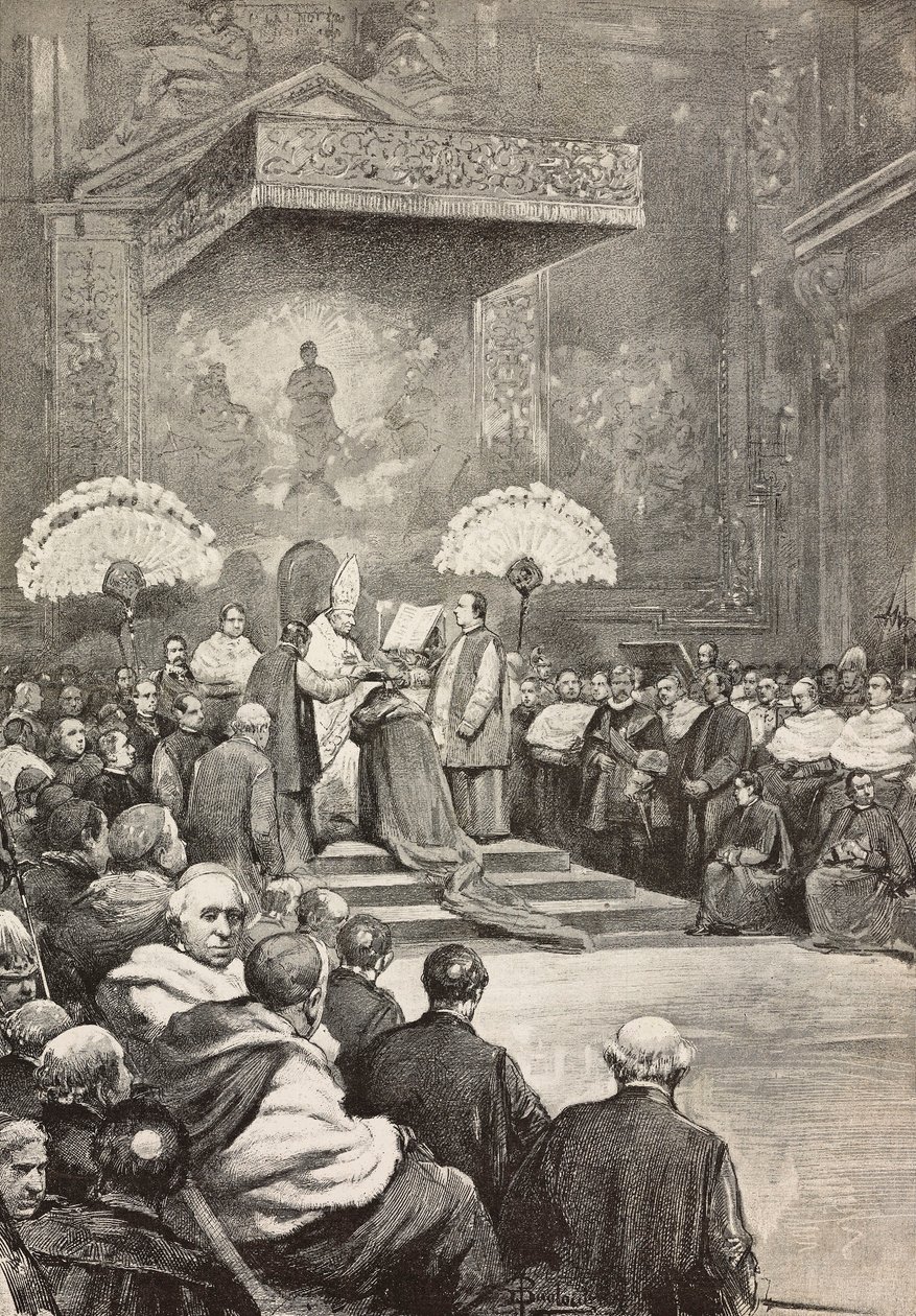 Consistoire du 13 novembre, le pape Léon XIII où il a créé de nouveaux cardinaux, Vatican, gravure d