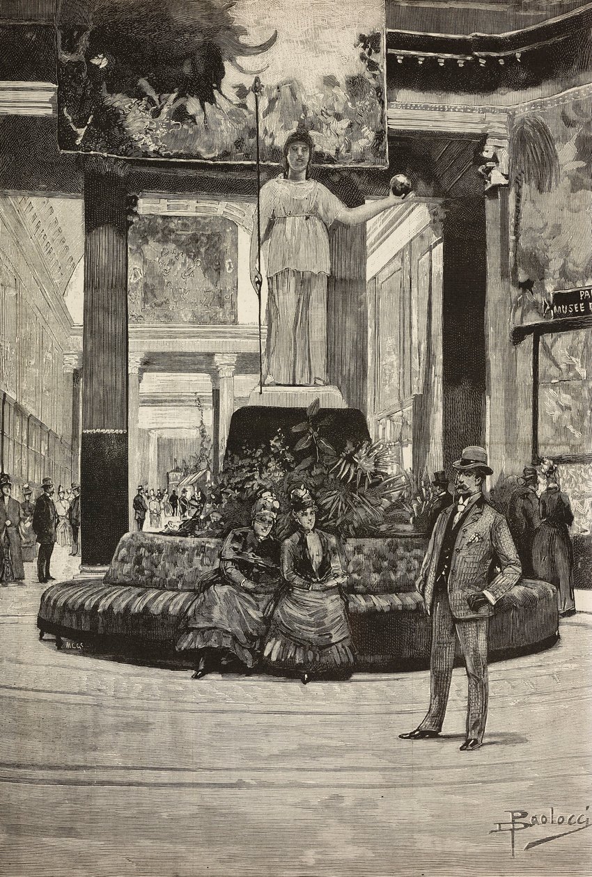 Exposition de tissus et de dentelles, Rotonde et Galerie des Tissus, Rome, Italie, gravure d