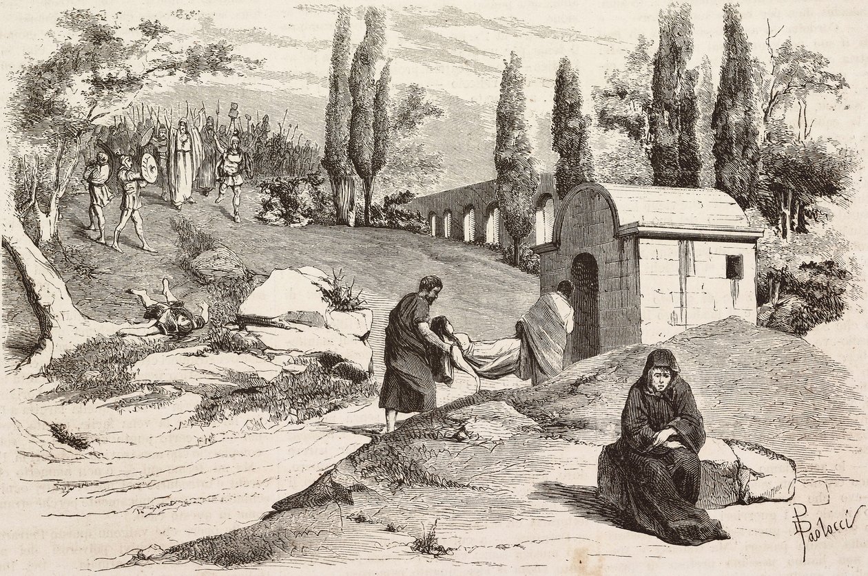 Dans le camp néfaste, Rome Vaincue par Alexandre Parodi, Acte V, gravure de Dante Paolocci d