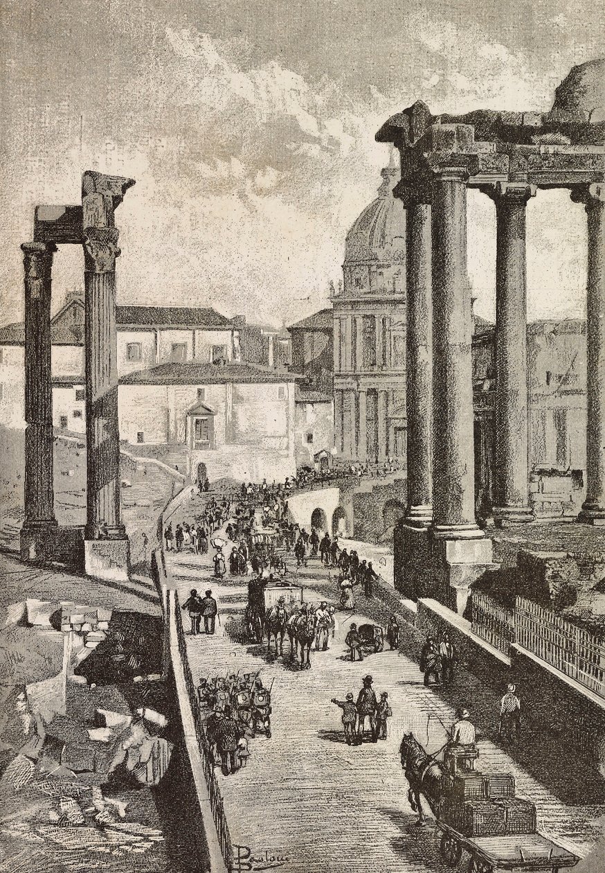 Passage par le Forum, Rome, Italie, gravure d
