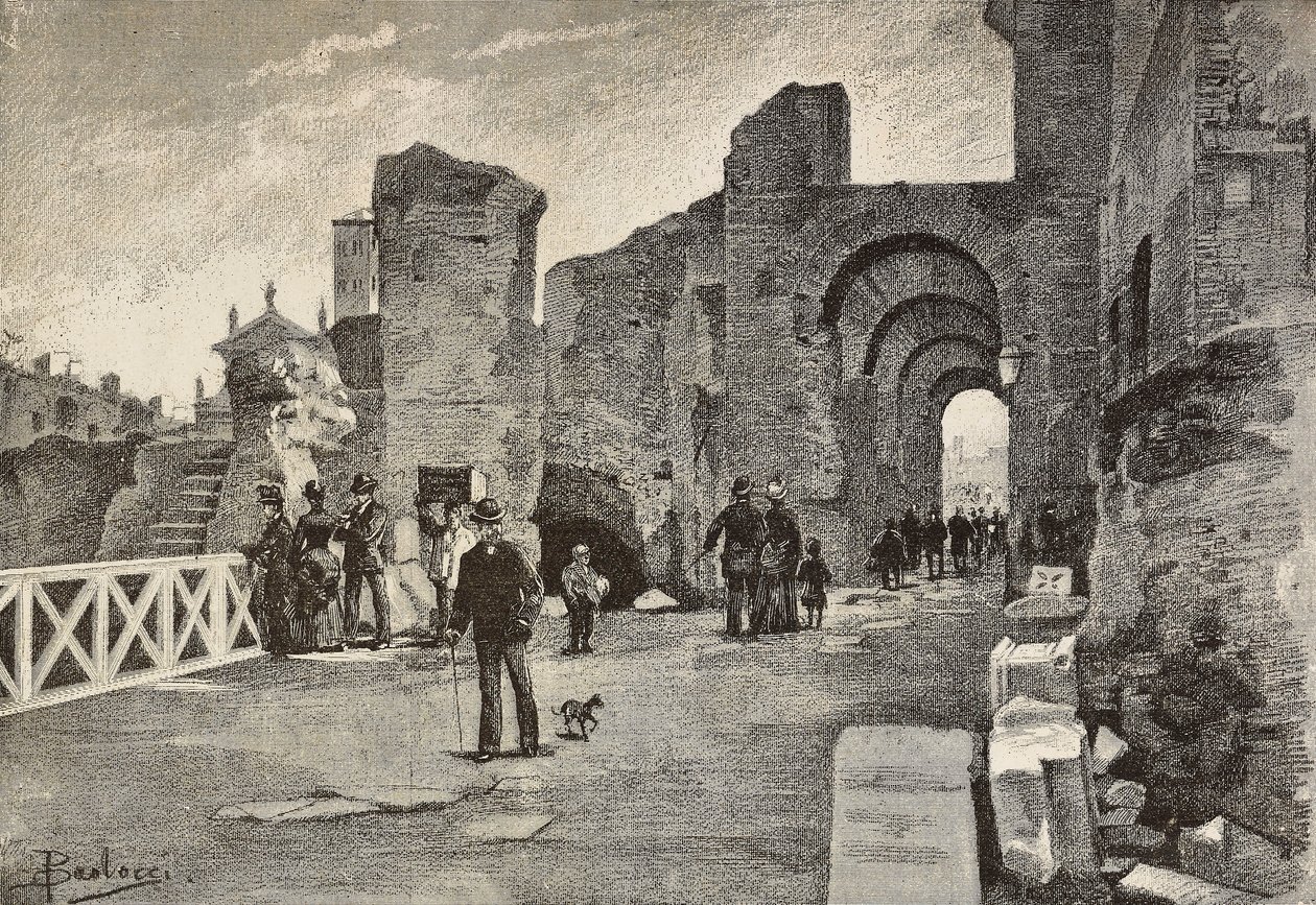 Promenade publique (Summa Nova Via) au Palazzo dei Cesari, Rome, Italie, gravure d