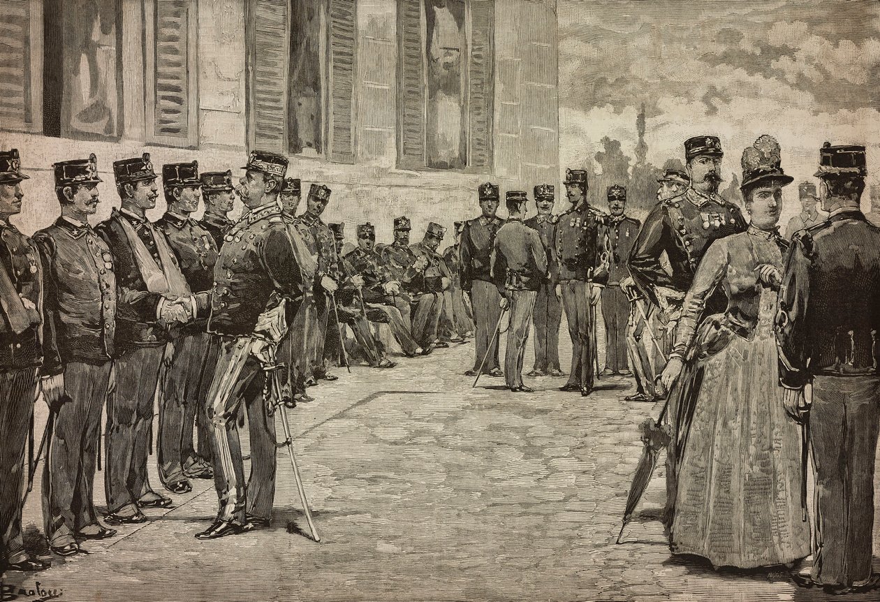 Survivants de Dogali, guerre érythréenne, reçus par les souverains dans le jardin du Quirinal, Rome, Italie, par Dante Paolocci, L
