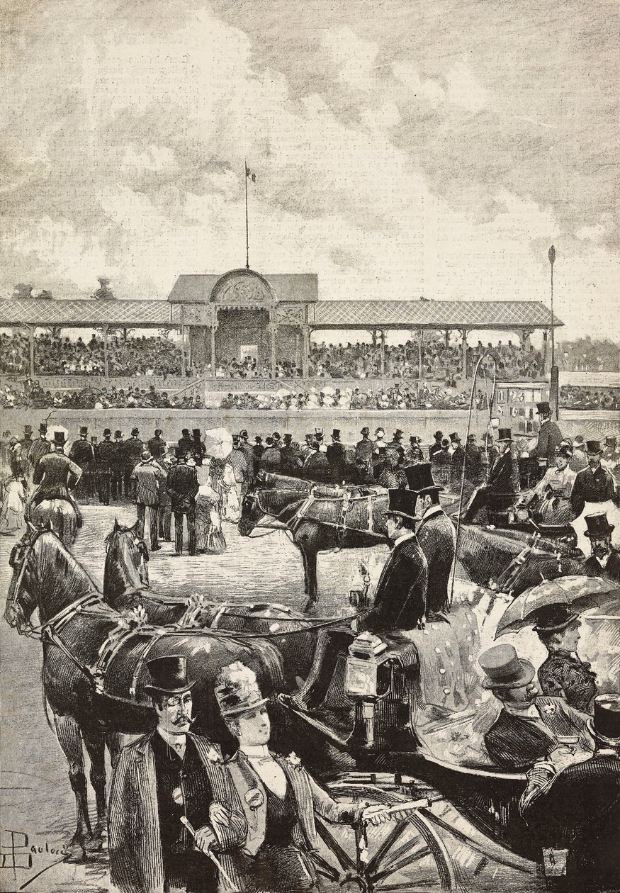 La tribune, courses de chevaux à Turin, Italie, gravure d