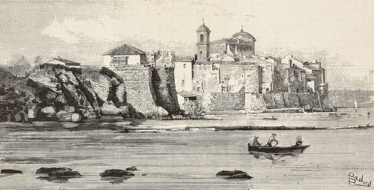 Vue de Nettuno, Italie, gravure d