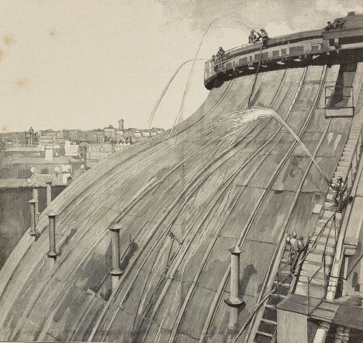 Lavage de la coupole du Palazzo Montecitorio, Rome, Italie, gravure d