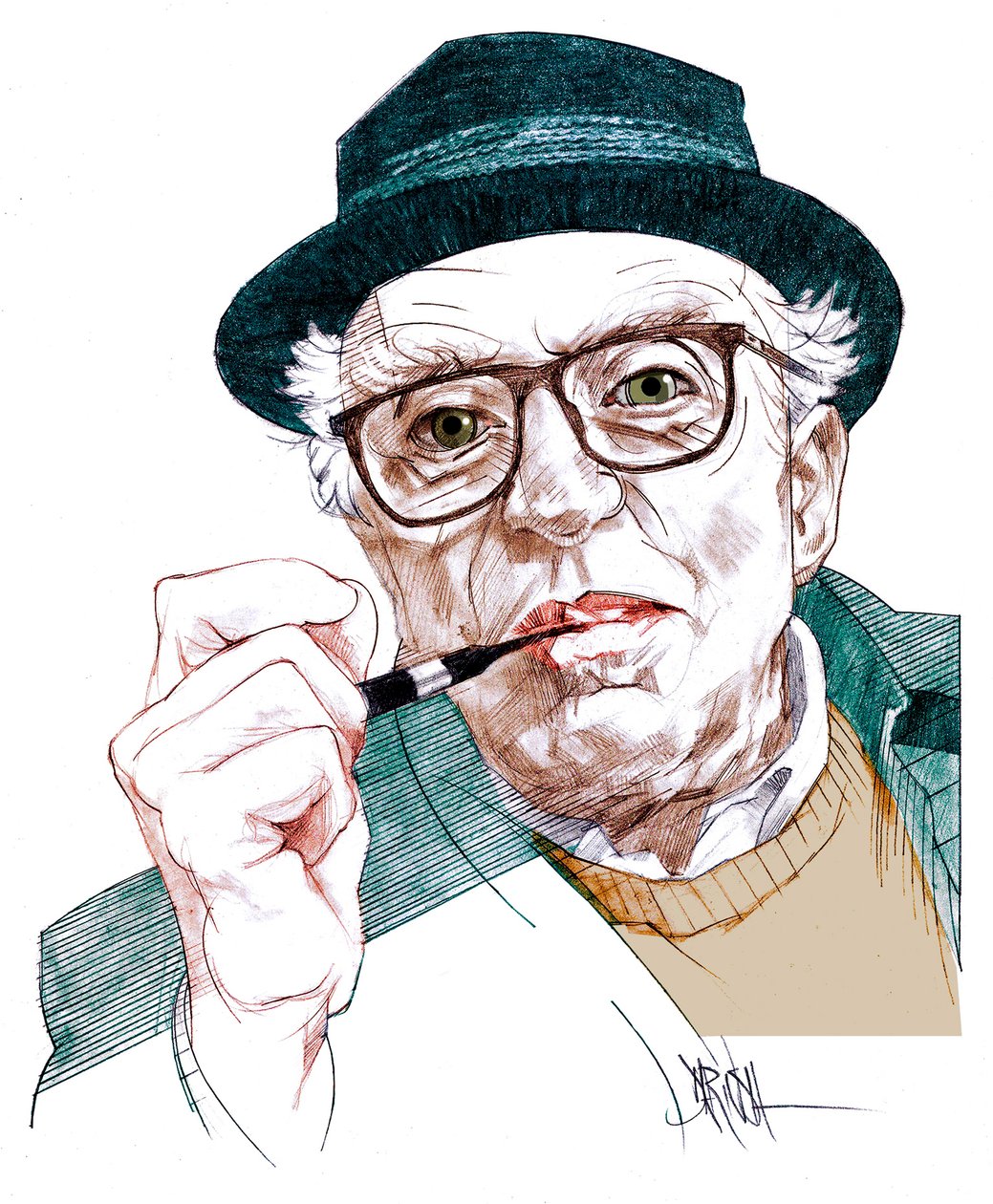 Luigi Malerba, 2020 (dessin numérique au crayon de couleur) - Dariush Radpour