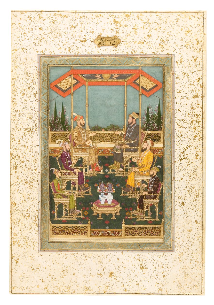 Une réunion de princes, vers 1710 (aquarelle opaque et or sur papier, monté en page d