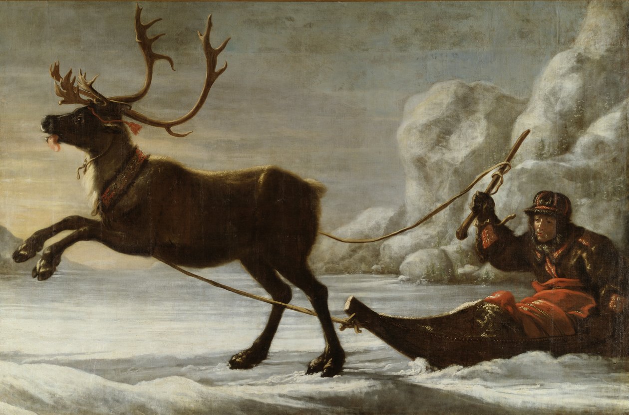 Abraham Renstirna habillé en Lapon et son renne - David Klöcker Ehrenstrahl
