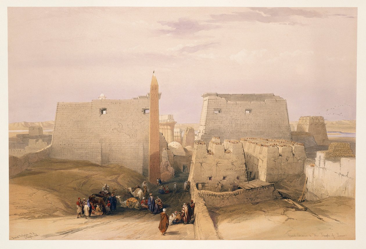 Égypte, entrée du Temple de Louxor, gravure d