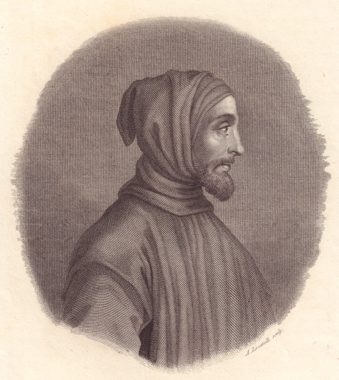 Portrait du peintre italien Cimabue (vers 1240-1302), gravure sur cuivre par Locatelli d