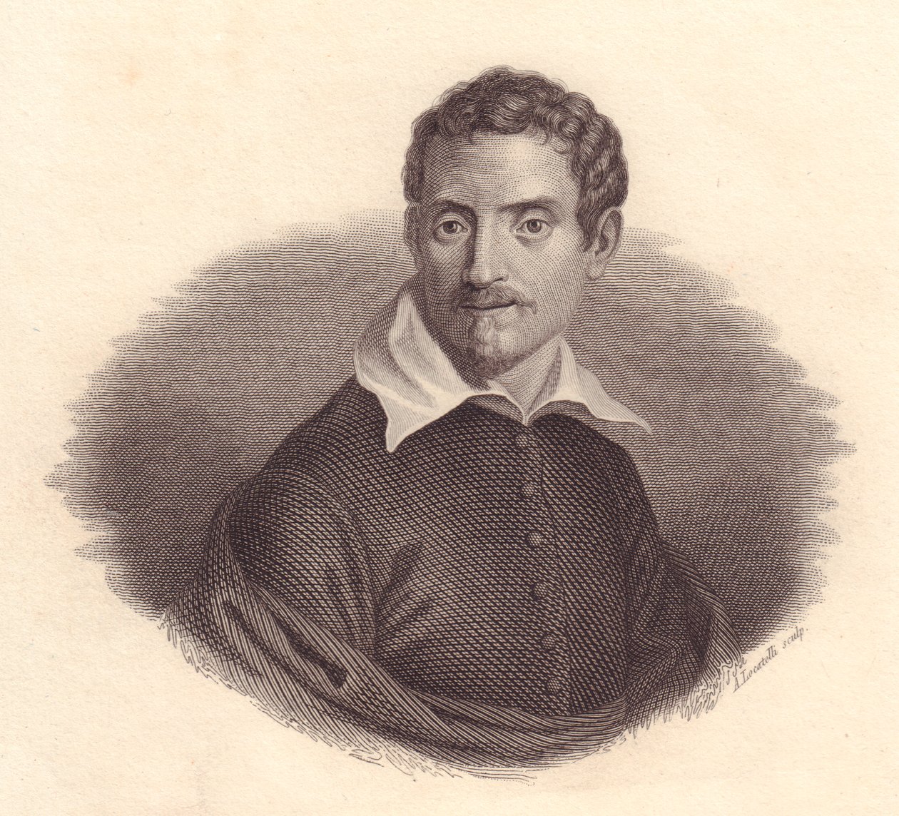 Portrait du peintre italien Domenico Zampieri dit Domenichino (1581-1641), gravure sur cuivre par A Locatelli - John Ward Dunsmore