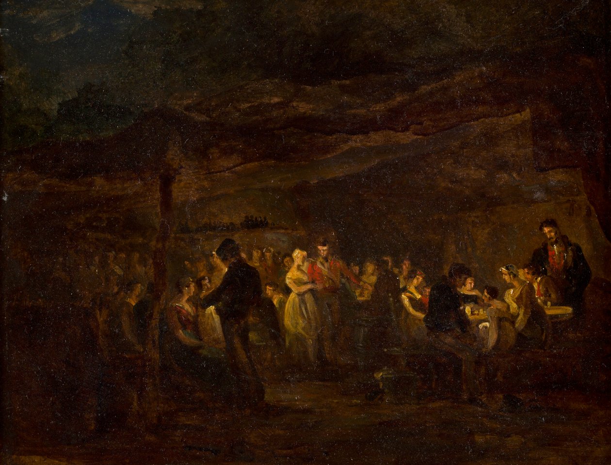 Un banquet du soir, soldats devant un château - David (circle of) Wilkie