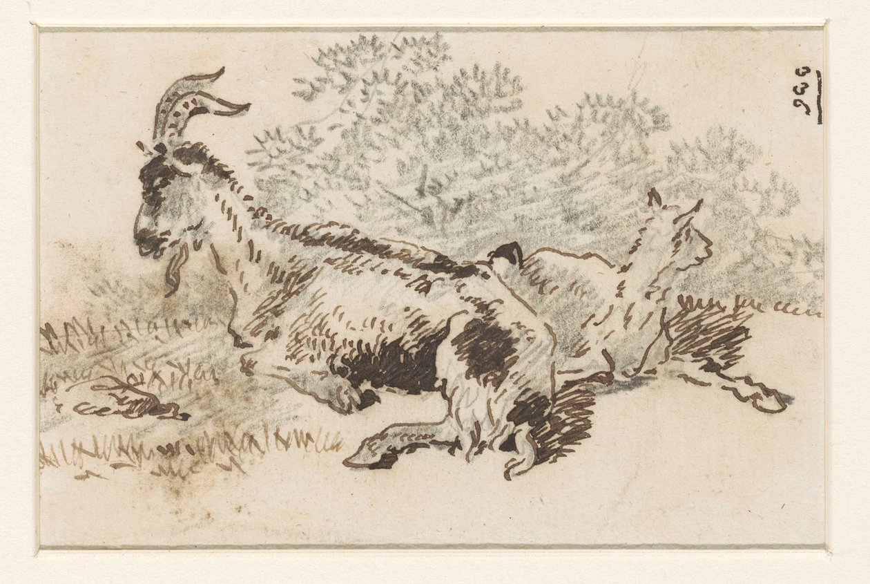 Chèvre et chevreau dans un paysage - David Alphonse de Sandoz Rollin