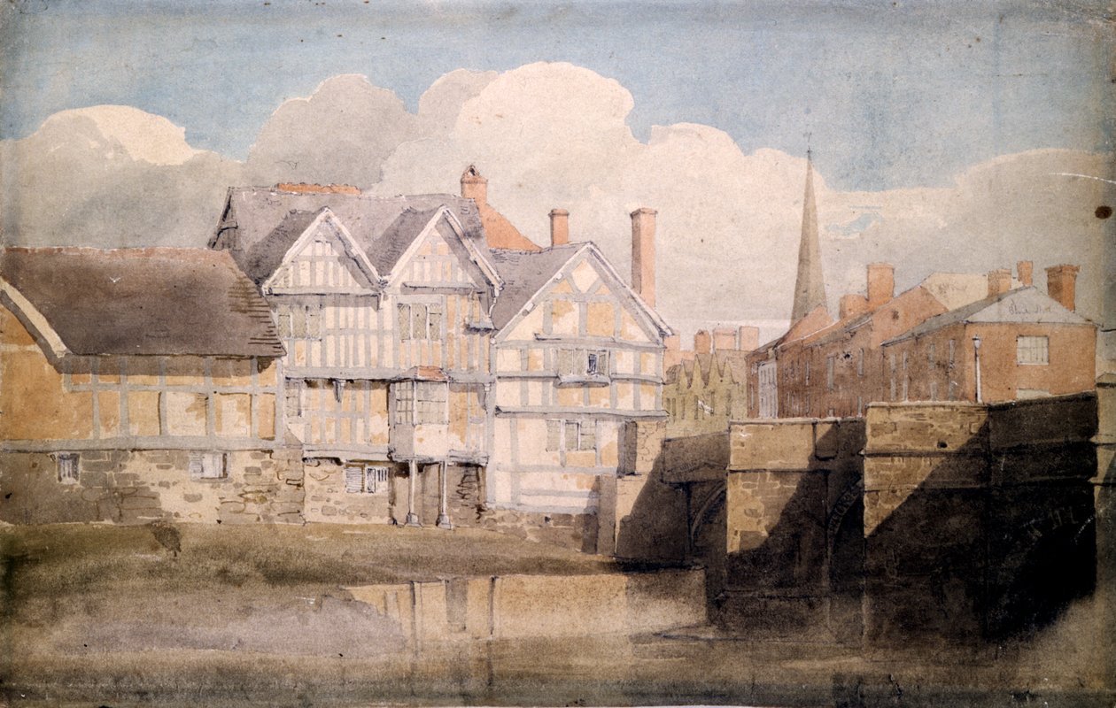 Vieilles maisons et pont de Wye, Hereford, 1820 - David Cox