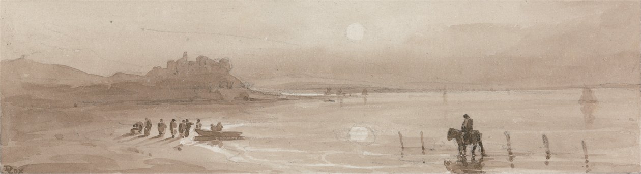 Côte maritime, coucher de soleil avec le château de Harlech - David Cox