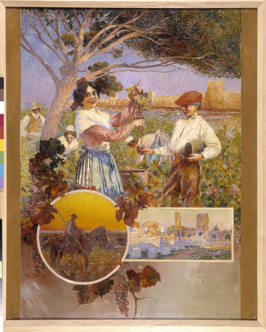 Aigues-Mortes, Arles, la Camargue: une jeune femme montre une belle grappe de raisin qu