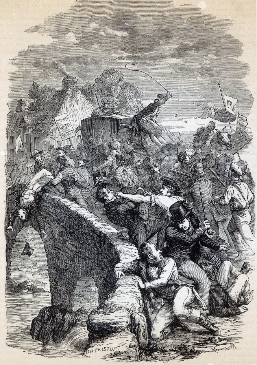 Émeute électorale à Hawick, 1837, illustration de 