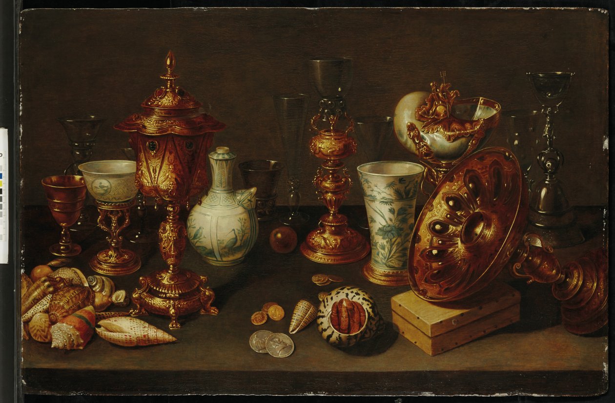 Nature morte avec coquillages, avec nautile, vases, verres et branches de corail - David II Ryckaert