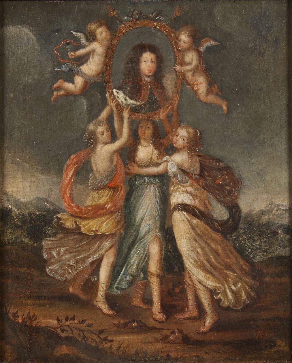 Trois figures allégoriques portant le portrait de Charles XI de Suède - David Klöcker Ehrenstrahl