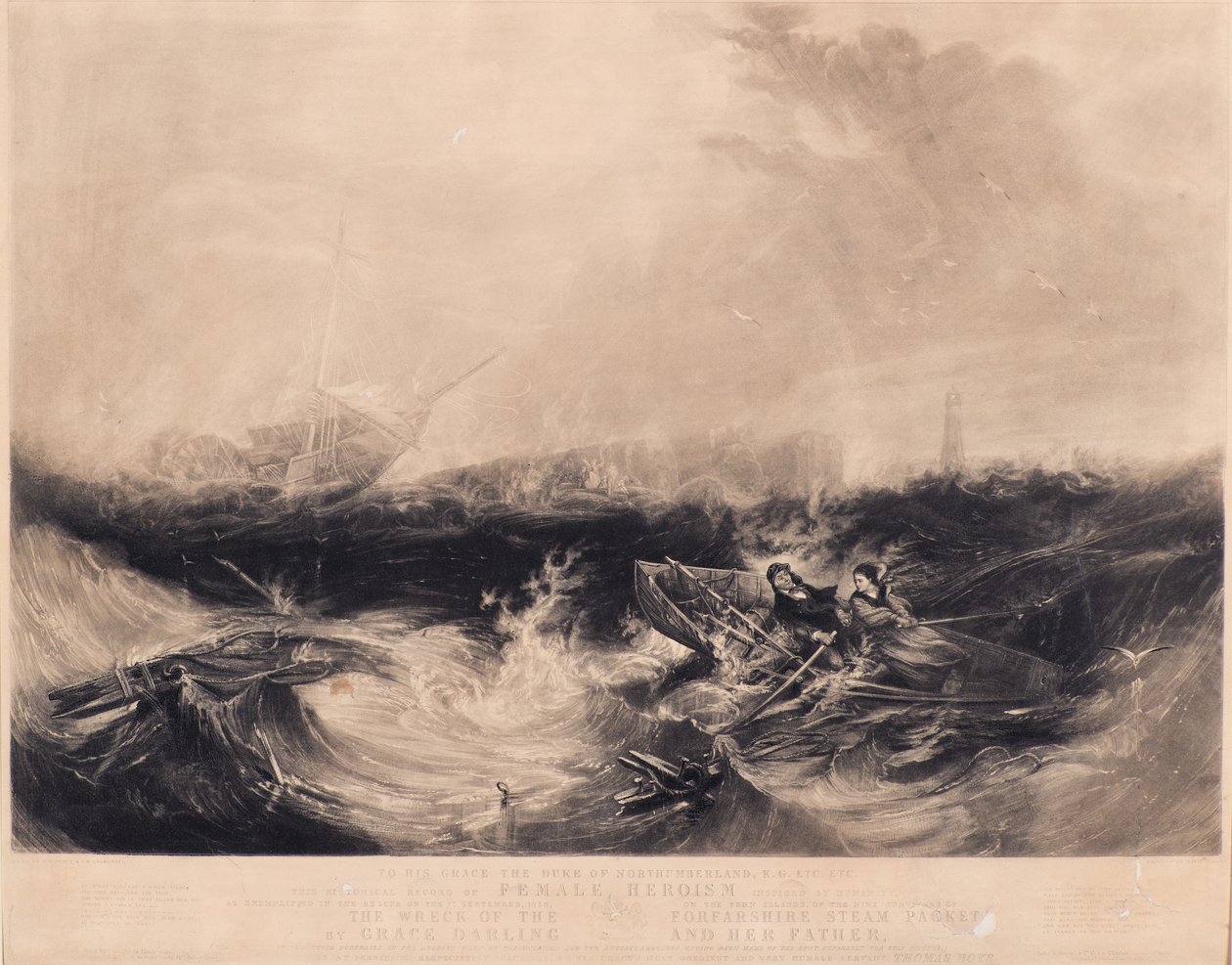 Grace Darling et son père sauvant les neuf survivants du Forfarshire - David Lucas