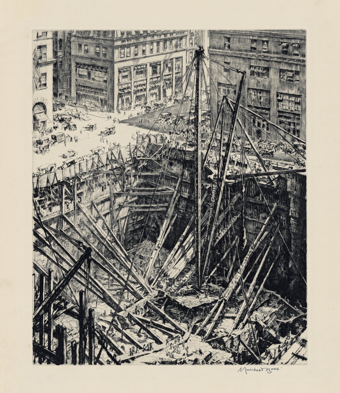 Une excavation à Manhattan - David Muirhead Bone