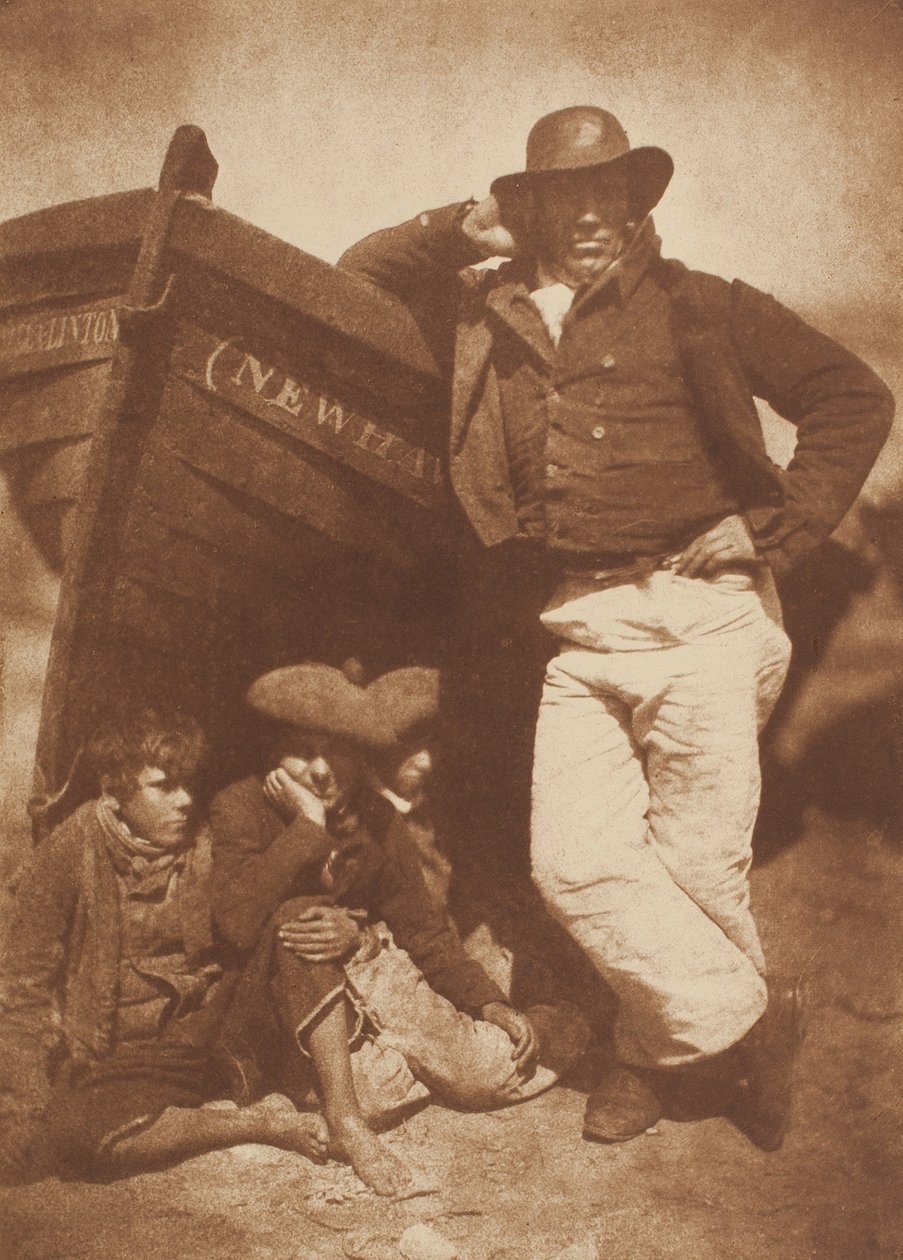 James Linton et trois garçons, Newhaven, 1843-47, imprimé vers 1916. Créateurs : David Octavius Hill, Robert Adamson, Hill & Adamson - Hill and Adamson