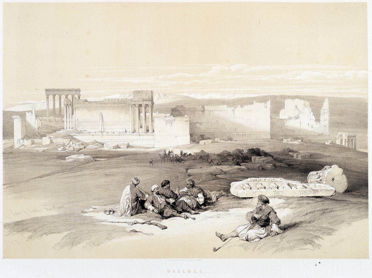 Baalbec (Baalbek) au Liban, dessin réalisé le 05/05/1839 dans « La Terre Sainte », Londres 1849 - David Roberts
