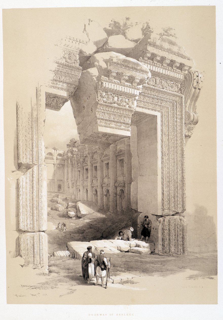 Porte de Baalbek au Liban, dessin réalisé le 07/05/1839 dans "The Holy Land", Londres 1849 - David Roberts