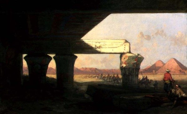 Paysage égyptien avec une vue lointaine des pyramides - David Roberts