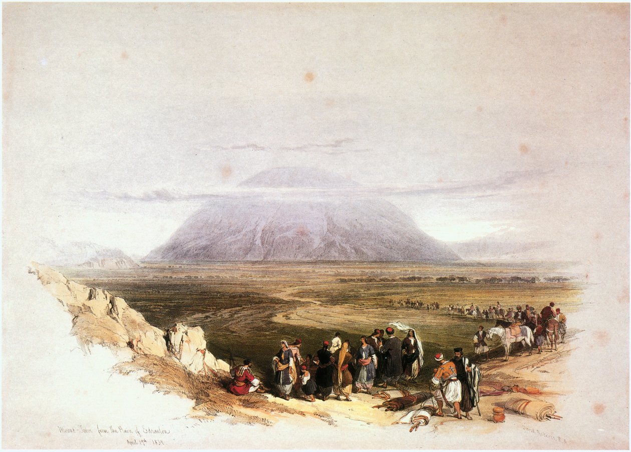 Mont Tabor vu de la plaine de Jesreel, Israël (gravure) - David Roberts