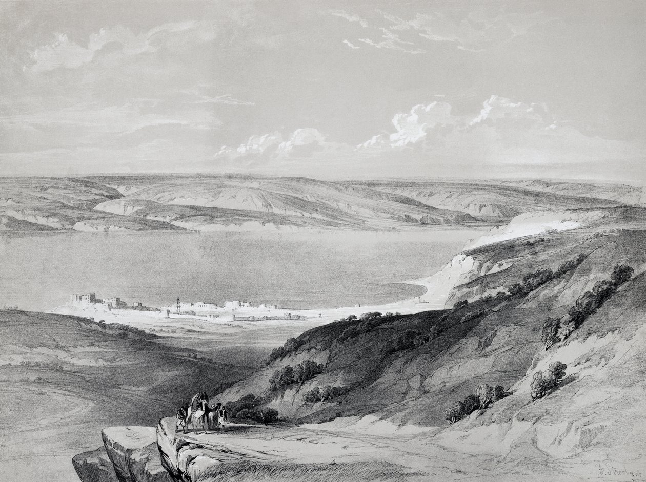 Mer de Galilée, du Voyage en Terre Sainte, lithographie par David Roberts - David Roberts