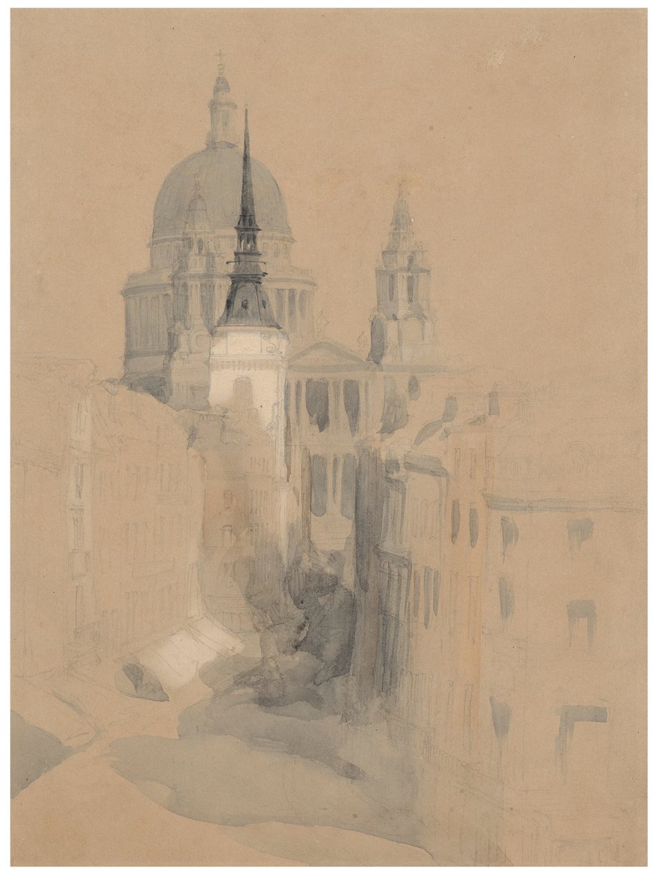 Croquis de la cathédrale Saint-Paul, Londres, depuis Ludgate Circus - David Roberts