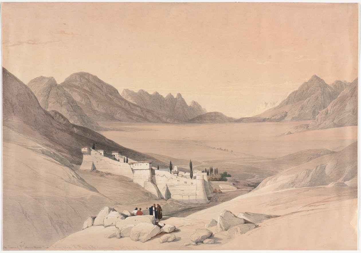 Le Couvent de Sainte-Catherine, Mont Sinaï, vue vers la plaine du campement - David Roberts