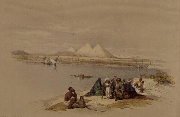 Les pyramides de Gizeh depuis le Nil, de "Egypt and Nubia", Vol.1 (lithographie) - David Roberts