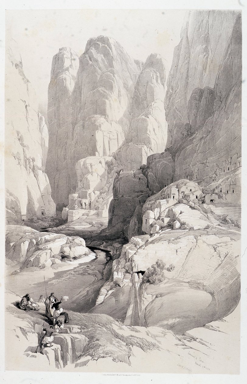 Le Théâtre (entrée de Petra), dessin réalisé le 10/03/1839 dans « La Terre Sainte », Londres 1849 - David Roberts