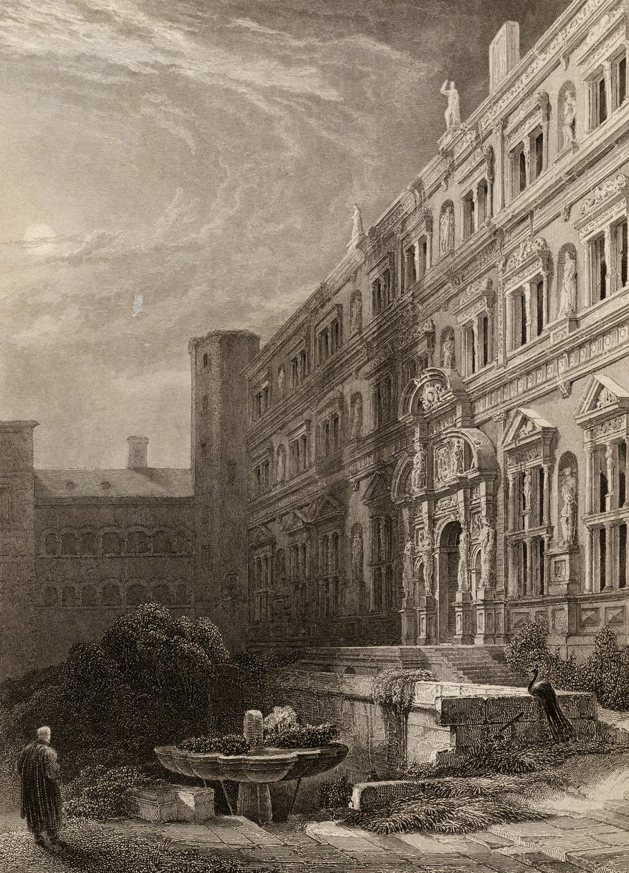 La grande cour de Heidelberg, gravée par H. Winkles, illustration de 