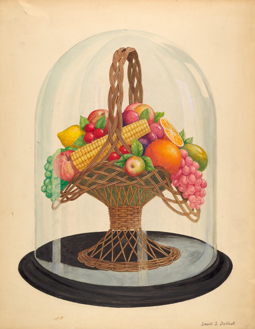 Ornement, fruits en cire sous globe de verre - David S. De Vault