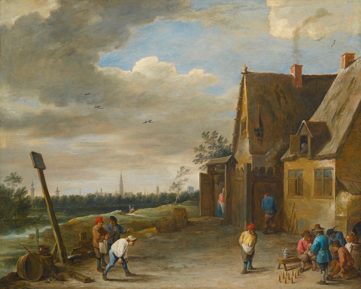 Jeu des neuf quilles avec vue sur Anvers - David Teniers the Younger