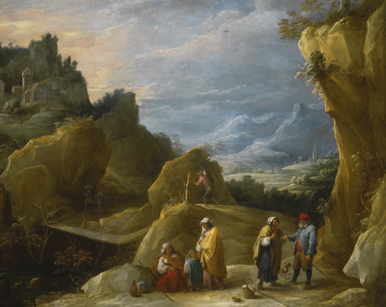 Paysage de montagne avec une diseuse de bonne aventure gitane - David Teniers the Younger