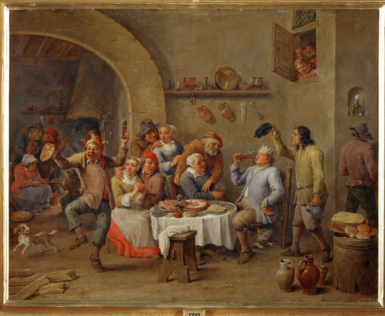 Le Roi Boit (huile sur cuivre) - David the Elder Teniers