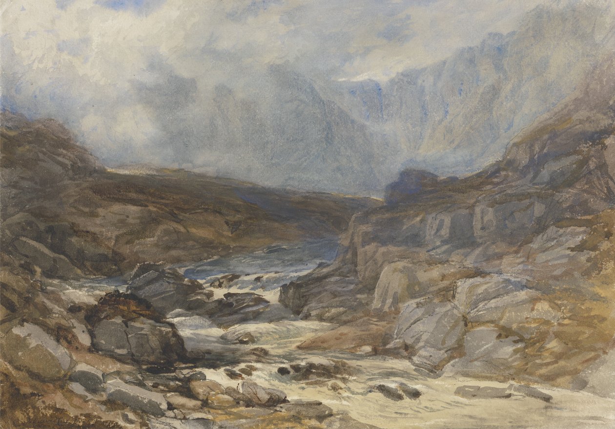 Scène de montagne galloise avec rivière torrentielle - David the younger Cox