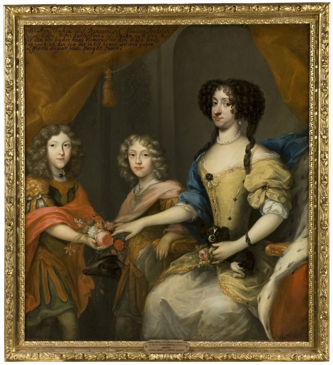 Anna Sofia, 1647-1717, princesse du Danemark, électrice de Saxe, ses fils Jean-Georges IV, 1668-1697, prince électeur de Saxe, Frédéric-Auguste Ier / Auguste II le Fort, 1670-1733, prince électeur de Saxe, roi de Pologne - David von Krafft