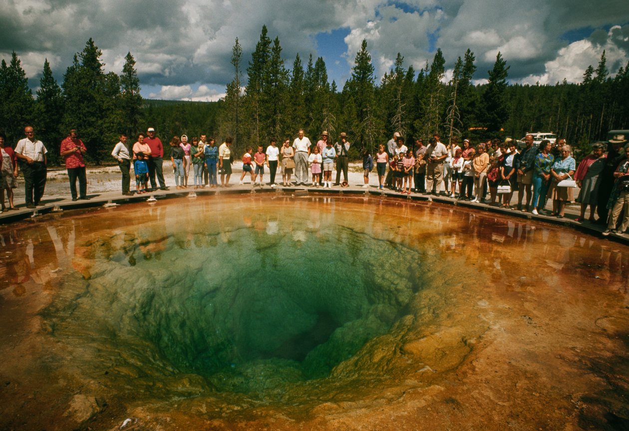 Les visiteurs du parc se rassemblent autour d