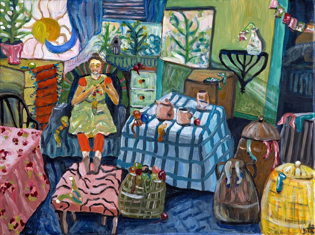 Le salon de chaussettes de Faustine (acrylique sur toile) - Deborah Eve Alastra