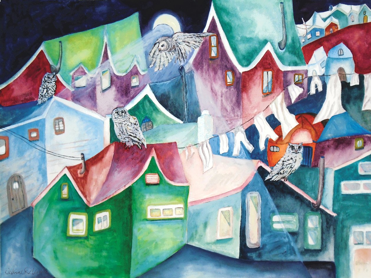Hiboux de nuit, 2015 (aquarelle) - Deborah Eve Alastra