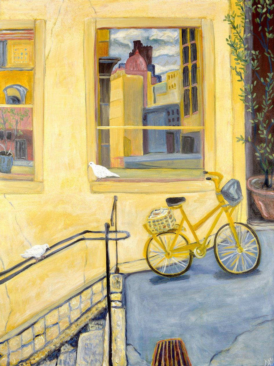 Vélo jaune, 2022 (acrylique sur toile) - Deborah Eve Alastra