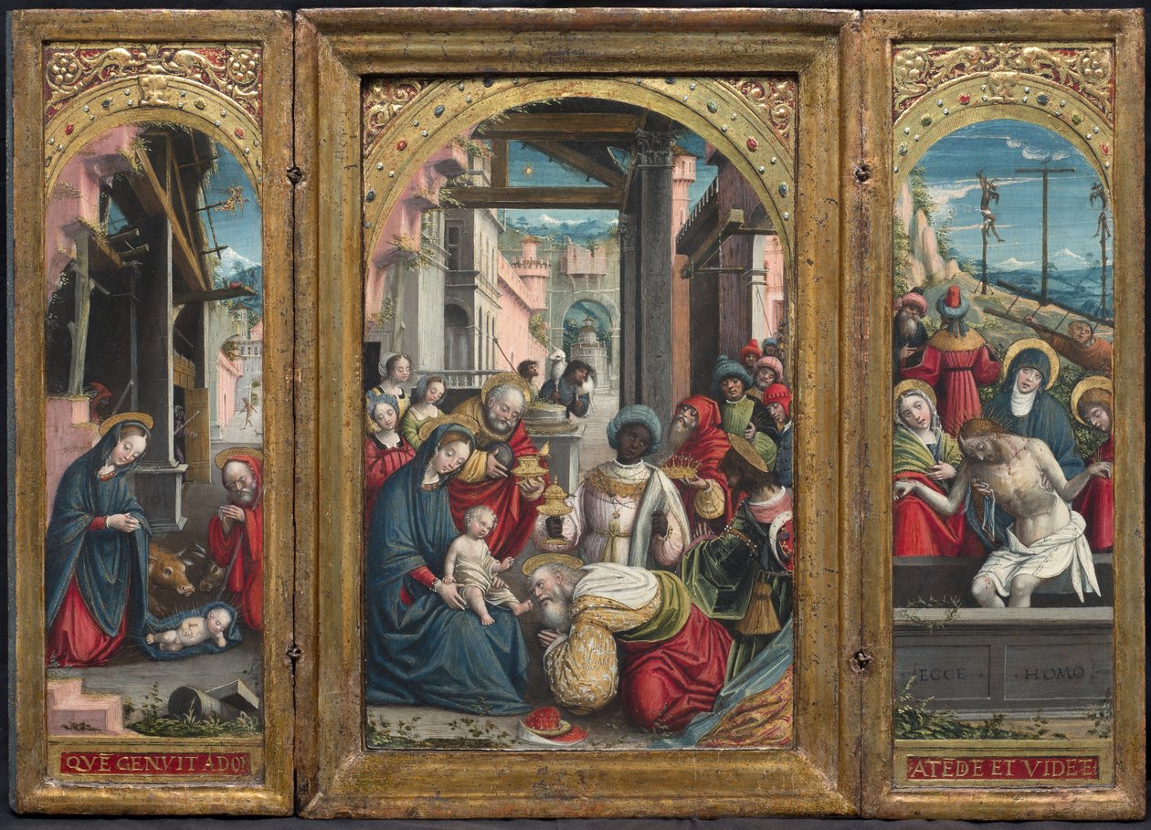 Triptyque avec la Nativité au centre, à droite l